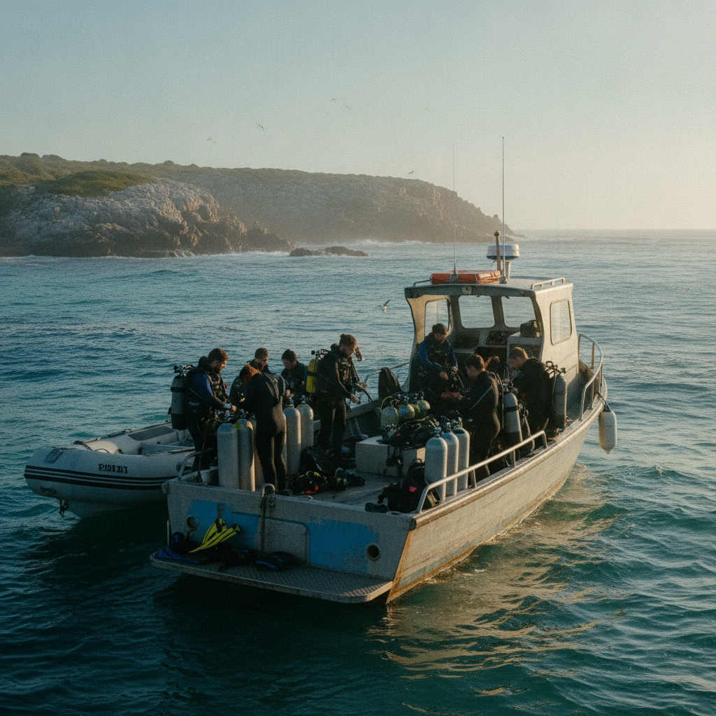 Dive boat with divers gearing up
