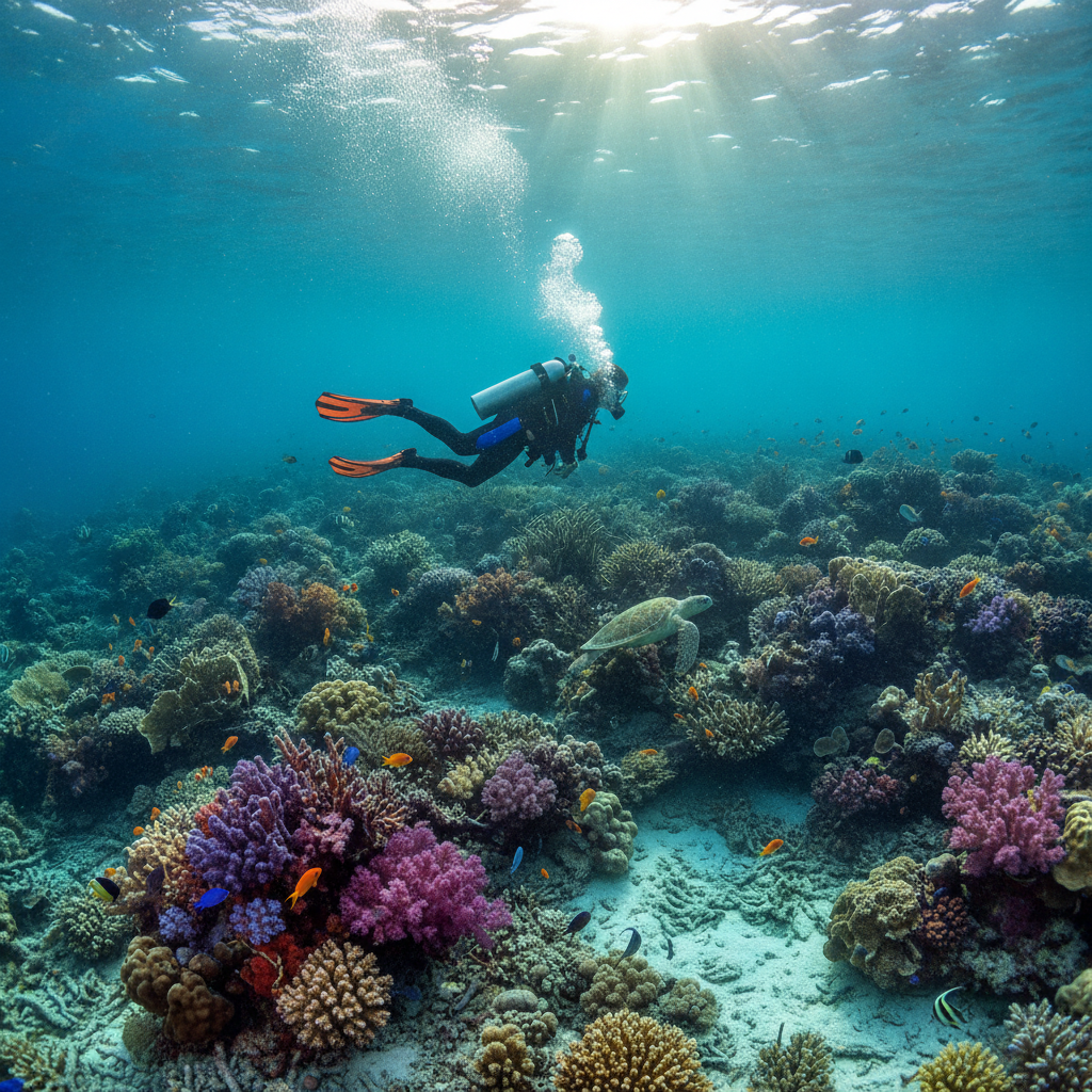 Diver exploring a coral reef